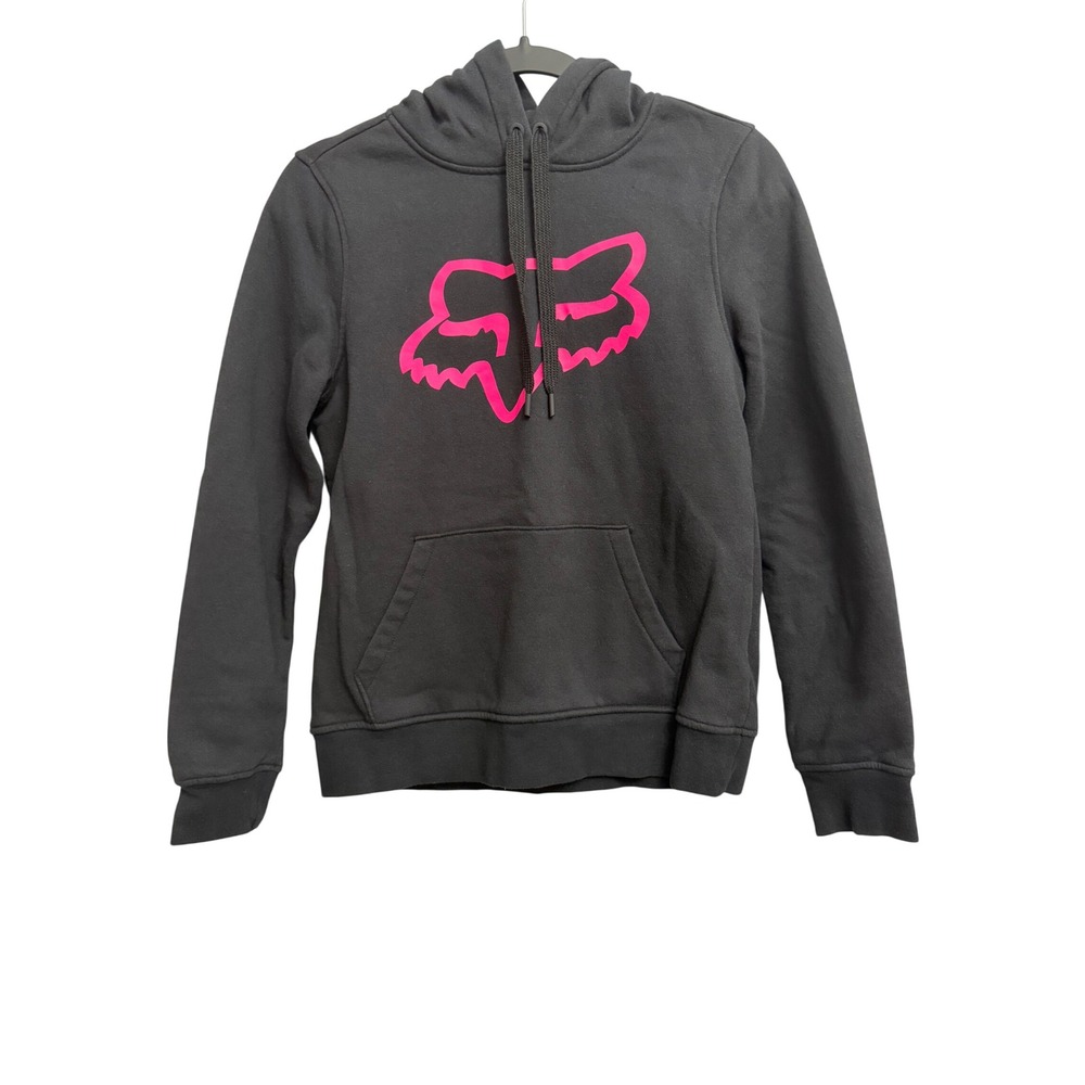 Fox Racing Womens Hoodie Black Pink Logo Pullover Sweatshirt Size S 26523